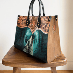 Wolf Leather Style Leather Bag, Gift For Wolf Lovers, Women Leather Bag, Gift For Her
