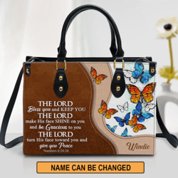 Personalized Butterfly The Lord Bless You And Keep You Leather Bag, Women Leather Bag, Gift For Her
