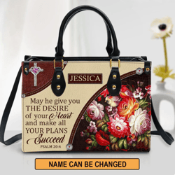 Personalized Flower May He Make All Your Plans Succeed Leather Bag, Women Leather Bag, Gift For Her