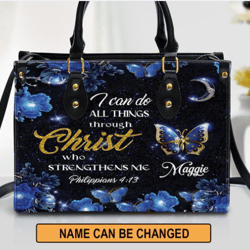 personalized i can do all things through christ pretty leather bag, women leather bag, gift for her