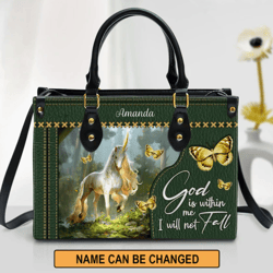 Personalized Unicorn God Is Within Me I Will Not Fall Leather Bag, Women Leather Bag, Gift For Her