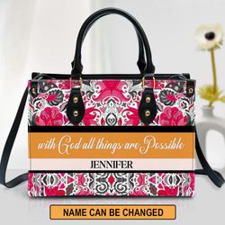 With God All Things Are Possible Leather Bag, Personalized Leather Bag, Women Leather Bag, Gift For Her