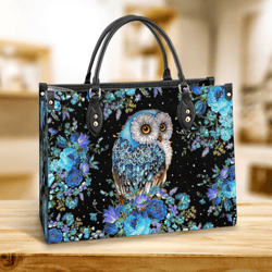 Owl Floral Leather HandBag, Gift For Owl Lovers, Leather Hand Bag, Women Leather Bag, Gift For Her