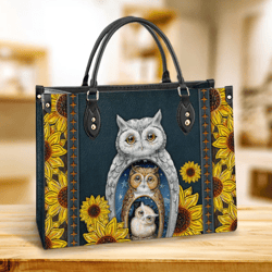 Owl Sunflower Leather Bag, Gift For Lovers, Leather Hand Bag, Women Leather Bag, Gift For Her