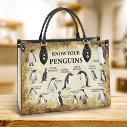 Penguin Lover Know Your Penguins Leather Bag, Gift For Kids, Leather Hand Bag, Women Leather Bag, Gift For Her