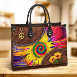 Hippie Sunflower Colorful Leather Bag, Leather Hand Bag, Women Leather Bag, Gift For Her