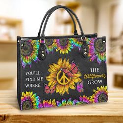Hippie Where The Wildflowers Grow Leather Bag, Women Leather Bag, Gift For Her