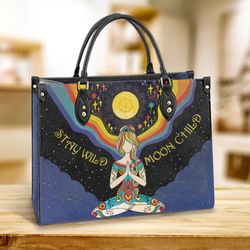 Hippie Stay Wild Moon Child Pu Leather Handbag, Gift For Her, Best Mother's Day Gifts