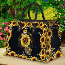 Hippie Sloth Leather Handbag, Sunflower Women Leather Handbag, Gift For Her, Best Mother's Day Gifts