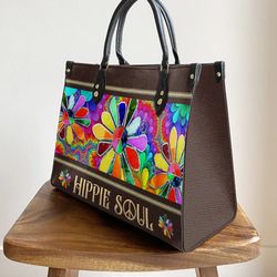 Hippie Soul Flower Leather Handbag, Sunflower Women Leather Handbag, Gift For Her, Best Mother's Day Gifts