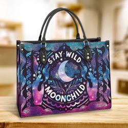 Hippie Stay Wild Moon Child Leather Handbag, Sunflower Women Leather Handbag, Gift For Her, Mother's Day Gifts