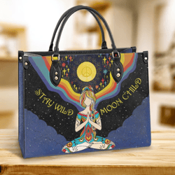 Hippie Stay Wild Moon Child Leather Handbag, Women Leather Handbag, Gift For Her, Mother's Day Gifts