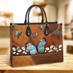 Butterfly Daisy Beautiful Leather Handbag, Women Leather Handbag, Gift For Her, Mother's Day Gifts