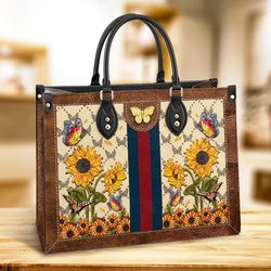 Butterfly Sunflower Leather Handbag, Women Leather Handbag, Gift For Her, Mother's Day Gifts