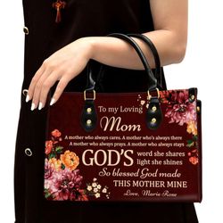 To My Loving Mom Sweet Personalized Leather Handbag, Women Leather Handbag, Gift For Her
