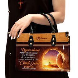 Rejoice Always Pray Without Ceasing Personalized Leather Handbag, Women Leather Handbag, Gift For Her