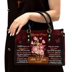 Roses And Cross Marriage Prayer Personalized Leather Handbag, Women Leather Handbag, Gift For Her