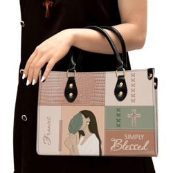 Simply Blessed Adorable Personalized Christian Leather Handbag, Women Leather Handbag, Gift For Her