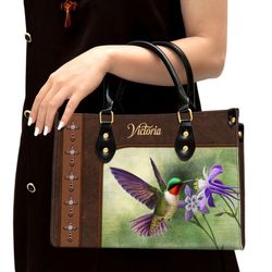 Ruby-throated Hummingbird Leather Handbag, Women Leather Handbag, Gift For Her