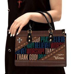 Personalized Pray Believe Worship Leather Handbag, Women Leather Handbag, Christian Gifts, Gift For Her