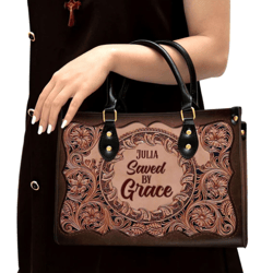 Personalized Saved By Grace Leather Handbag, Women Leather Handbag, Christian Gifts, Gift For Her