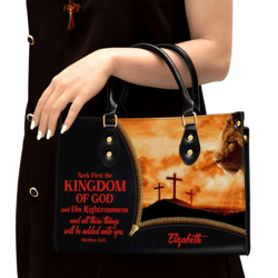 Personalized Seek First The Kingdom Of God Leather Handbag, Women Leather Handbag, Christian Gifts, Gift For Her