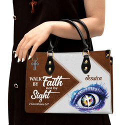 Personalized Walk By Faith Not By Sight Leather Handbag, Women Leather Handbag, Christian Gifts, Gift For Her