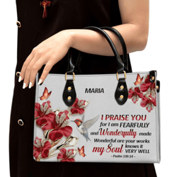 Personalized I Praise You For I Am Fearfully Leather Handbag, Women Leather Handbag, Christian Gifts, Gift For Her