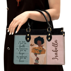 Personalized I Put My Faith In God Leather Handbag, Women Leather Handbag, Christian Gifts, Gift For Her