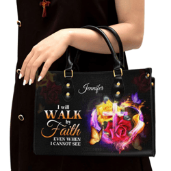Personalized I Will Walk By Faith Leather Handbag, Women Leather Handbag, Christian Gifts, Gift For Her