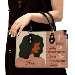 Personalized In God I Put My Faith Leather Handbag, Women Leather Handbag, Christian Gifts, Gift For Her