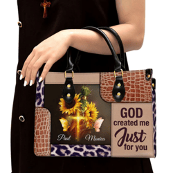 Personalized God Created Me Just For You Lovely Leather Handbag, Women Leather Handbag, Christian Gifts, Gift For Her