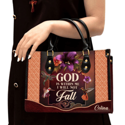 Personalized God Is Within Me I Will Not Fall Leather Handbag, Women Leather Handbag, Christian Gifts, Gift For Her
