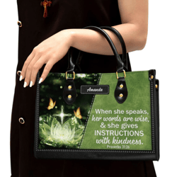 Personalized Gorgeous When She Speaks Her Words Leather Handbag, Women Leather Handbag, Christian Gifts, Gift For Her