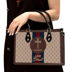 Personalized I Am Blessed Leather Handbag, Women Leather Handbag, Christian Gifts, Gift For Her