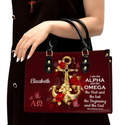 Personalized I Am The Alpha And The Omega Leather Handbag, Women Leather Handbag, Christian Gifts, Gift For Her