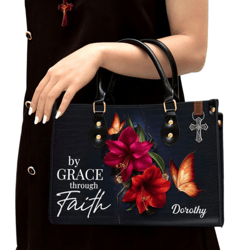 Personalized By Grace Through Faith Leather Handbag, Women Leather Handbag, Christian Gifts, Gift For Her