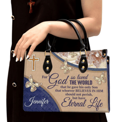 Personalized Elegant For God So Loved The World Leather Handbag, Women Leather Handbag, Christian Gifts, Gift For Her