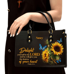 Personalized Delight Yourself In The Lord Leather Handbag, Women Leather Handbag, Christian Gifts, Gift For Her