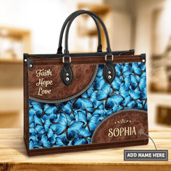 Personalized Faith Hope Love Butterfly Leather Handbag, Women Leather Handbag, Christian Gifts, Gift For Her