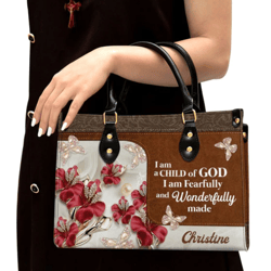 Personalized Flower I Am A Child Of God Leather Handbag, Women Leather Handbag, Christian Gifts, Gift For Her