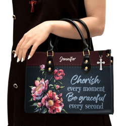 Personalized Floral Leather Handbag, Women Leather Handbag, Christian Gifts, Gift For Her