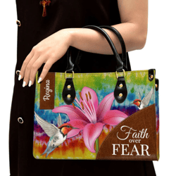 Personalized Faith Over Fear Lily Handbag, Women Leather Handbag, Christian Gifts, Gift For Her