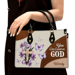 Personalized Floral Cross You Can Count On God Handbag, Women Leather Handbag, Christian Gifts, Gift For Her