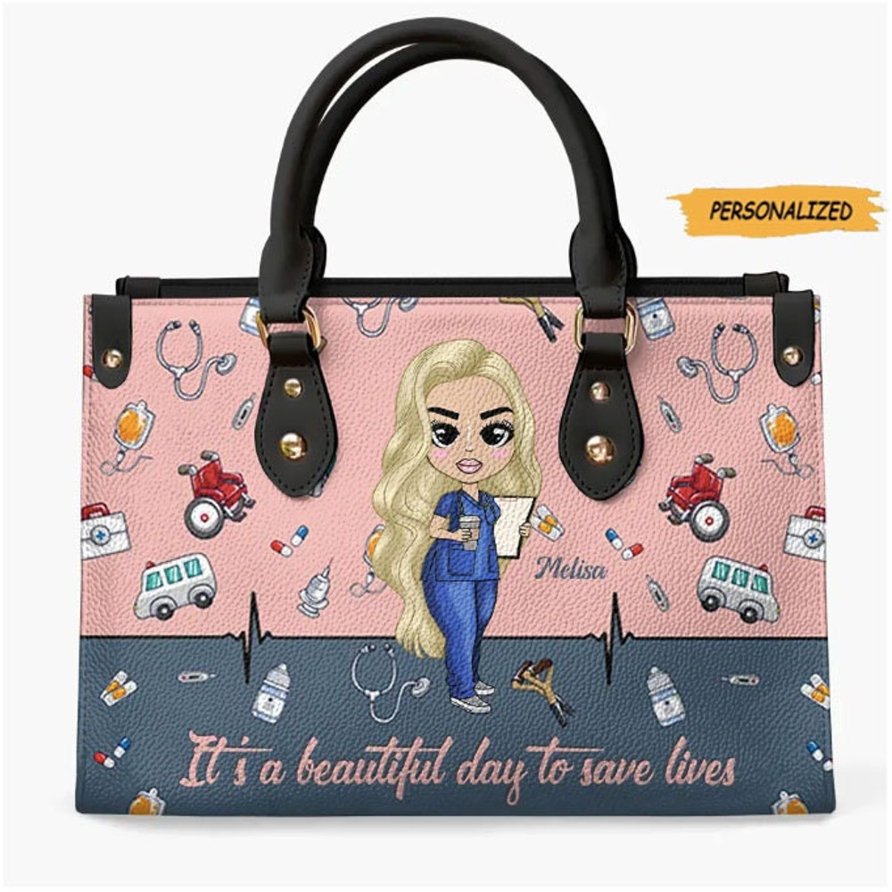 Personalized Leather Bag, Gift For Nurse, It’s A Beautiful Day To Save Lives, Gift For CNA, Gift For Nurse, Custom Nurse, Funny Leather Bag 1.jpg