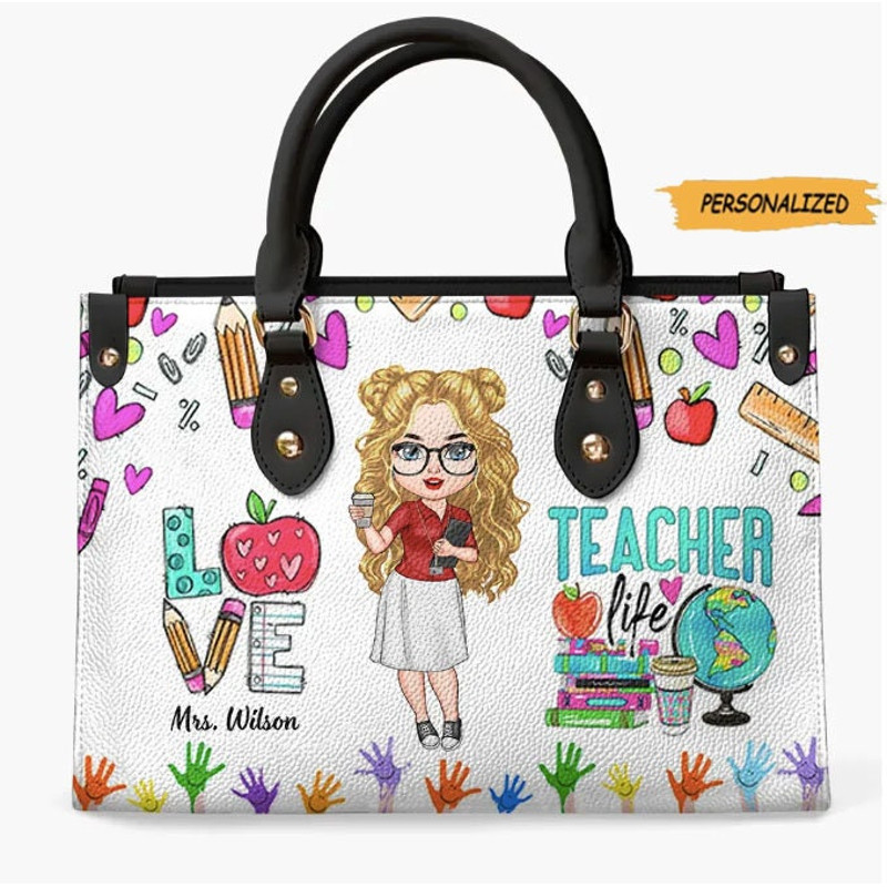Personalized Leather Bag, Gift For Teacher, Love Teacher Life, Teacher’s Day, Worthy Teacher, Custom Teacher, Back to School Gift 1.jpg