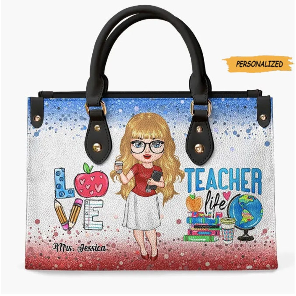 Personalized Leather Bag, Gift For Teacher, Love Teacher Life, Teacher’s Day, Worthy Teacher, Custom Teacher, Back to School Gift 1.jpg