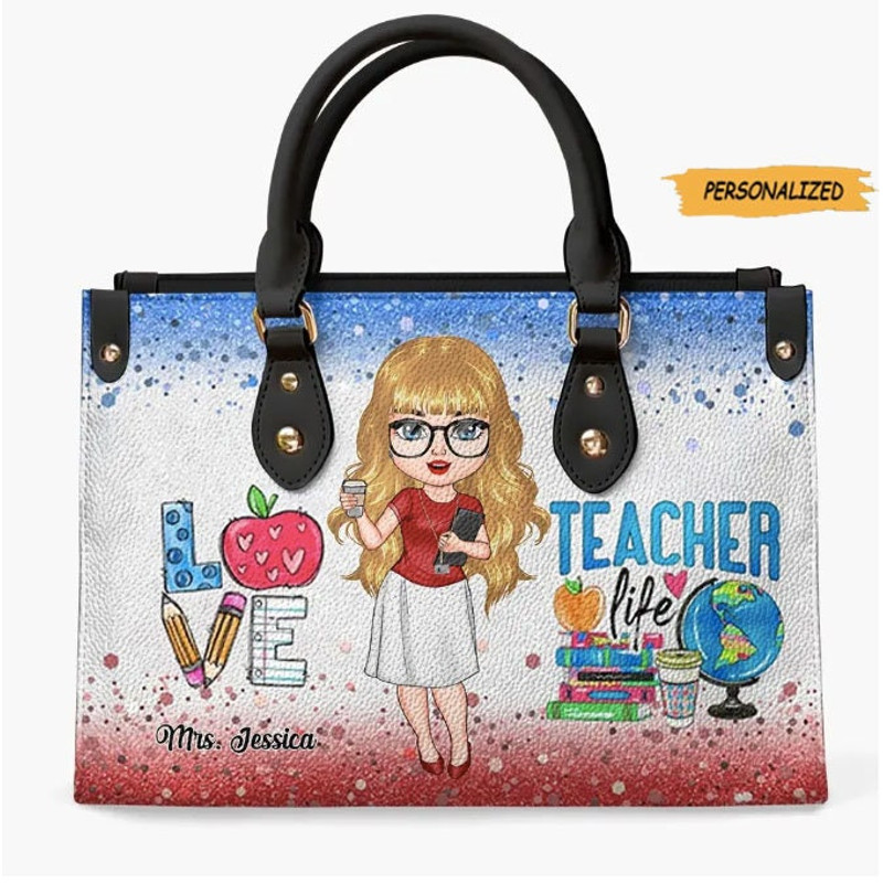Personalized Leather Bag, Gift For Teacher, Love Teacher Life, Teacher’s Day, Worthy Teacher, Custom Teacher, Back to School Gift 1.jpg