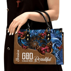 God Calls You Beautiful Leather Bag, Custom Name Butterfly Leather Handbag, Christian Gifts For Women