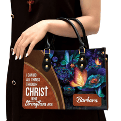 i can do all things through christ leather bag, custom name butterfly leather handbag, christian gifts for women